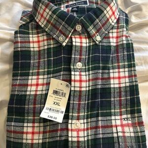 League Men's Plaid Flannel Shirt - Navy, Red, White